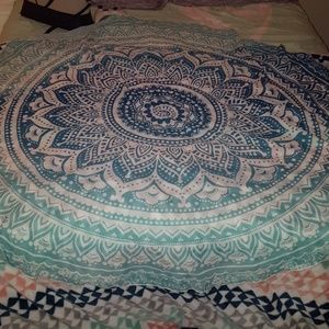 Blue teal and white tapestry